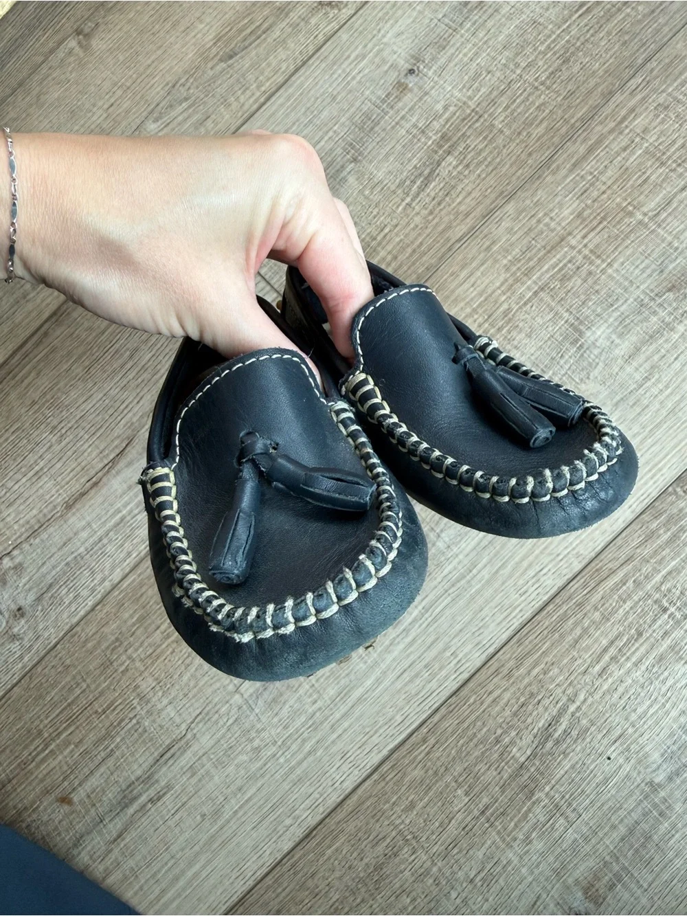 Oscar de la Renta Black Leather Toddler Tassel Loafers
